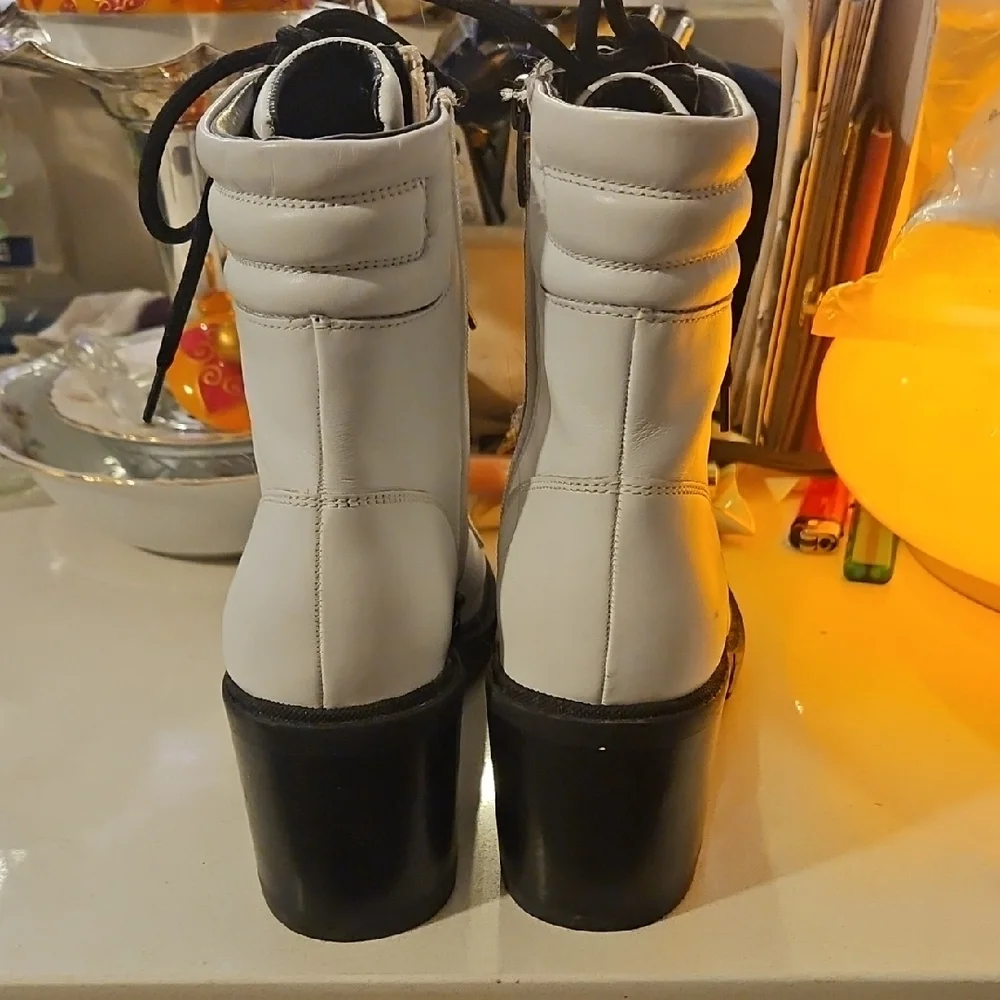 Marc Fisher White and Black Lace-Up Combat Boots - Picture 3 of 4